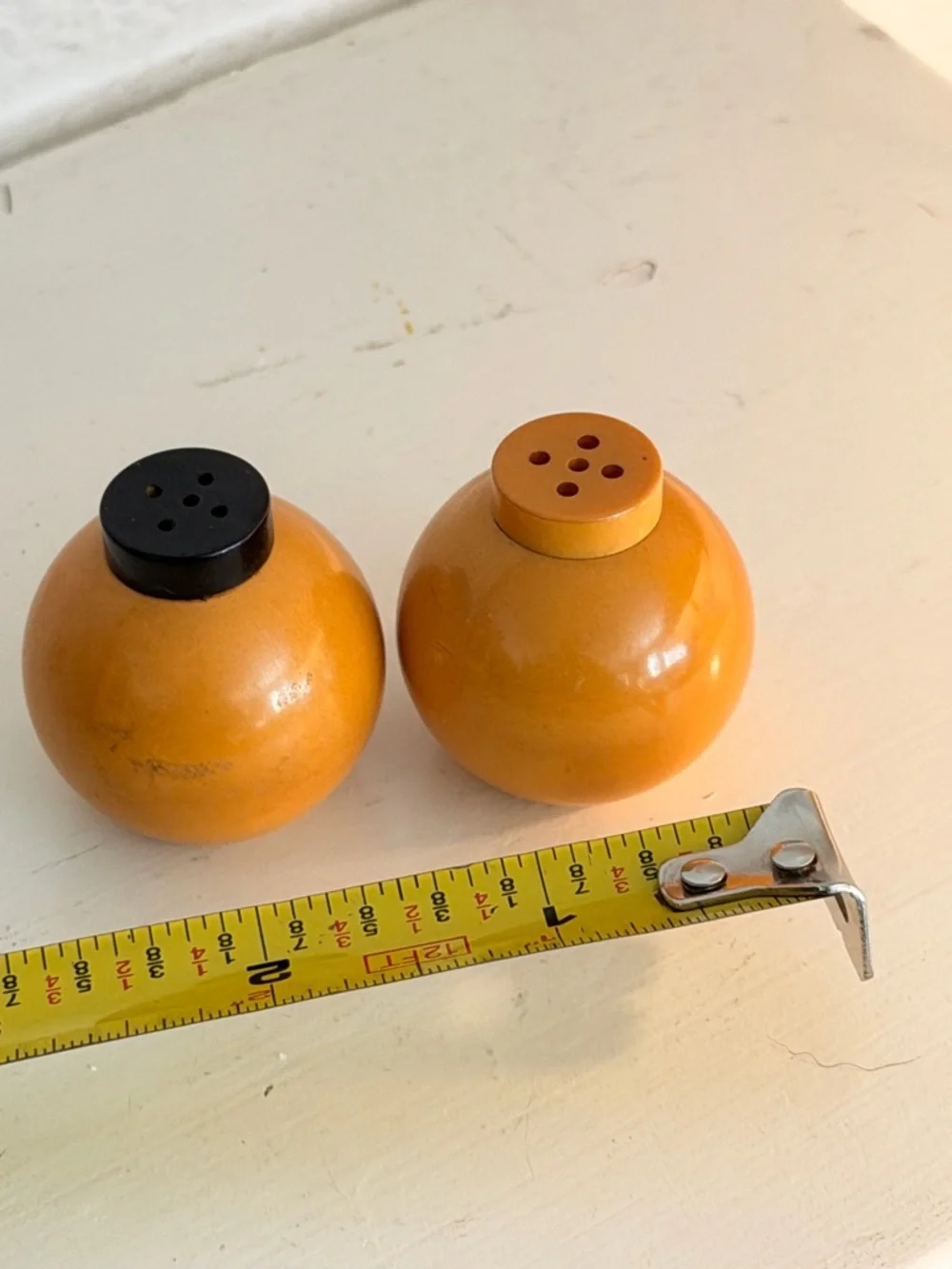 Vintage Salt & Pepper Shakers Mustard Yellow Round MCM Retro Set